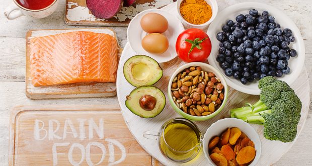 Plate full of brain-healthy foods