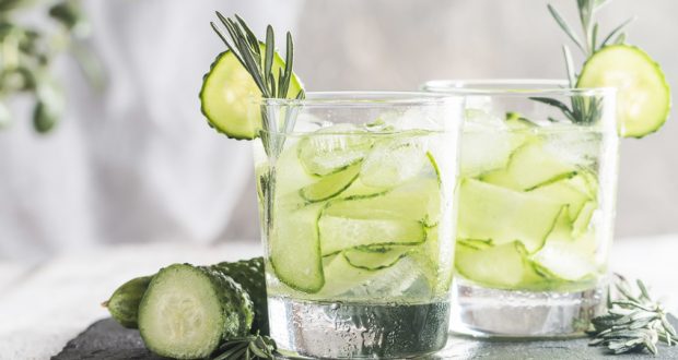 Glasses filled with cucumber infused water