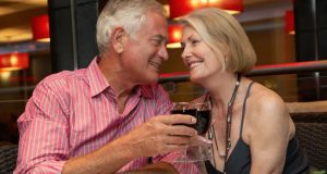 couple enjoying a restaurant meal together