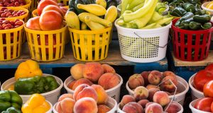 Selection of fresh fruits and veggies at Farmer's Market