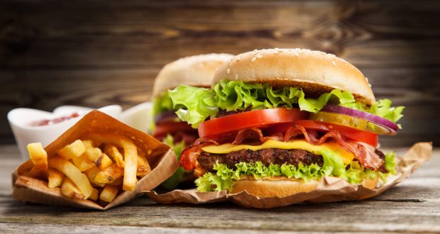 Large fast food burger and fries