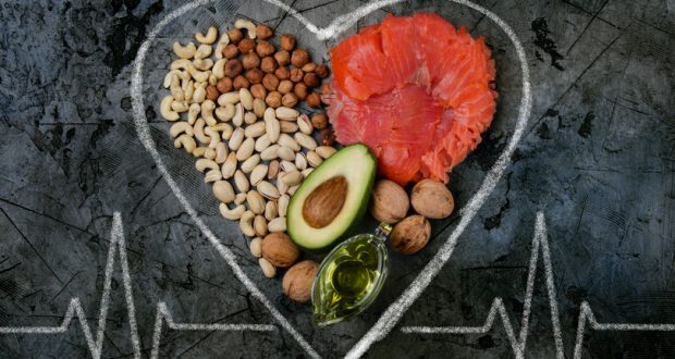 foods with healthy fats inside a heart shape