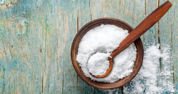 coarse salt in wooden bowl