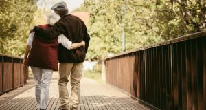 Senior couple out for a walk